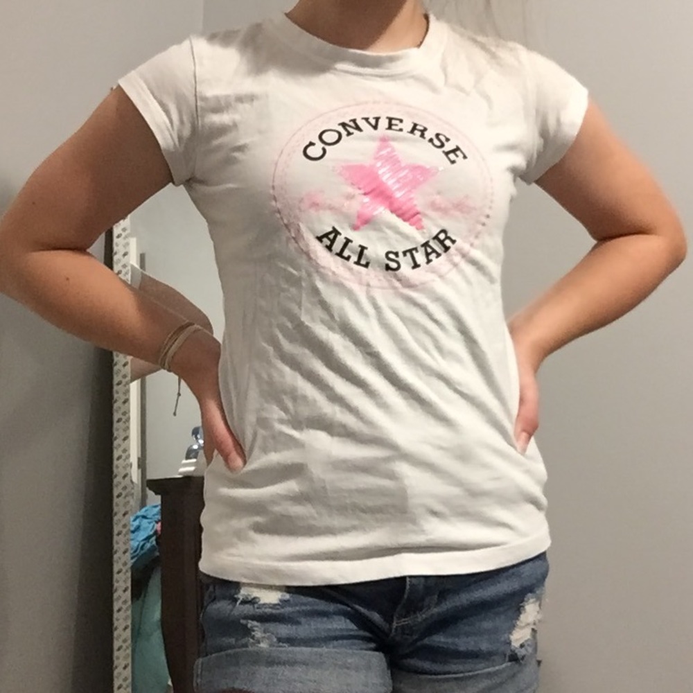 White And Pink Converse T-shirt